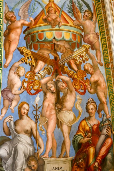 el techo del Salón de Constantino, detalle. 1585 (fresco) de Tommaso Laureti