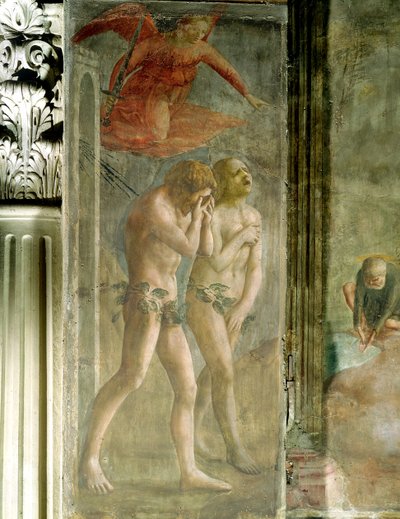 Adán y Eva expulsados del Paraíso, c.1427 (pre-restauración) de Tommaso Masaccio