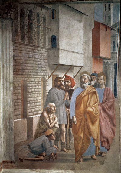 San Pedro curando a los enfermos con su sombra - Fresco de Tommaso di ser Giovanni di Mone Cassai, conocido como Masaccio (1401-1428) de Tommaso Masaccio