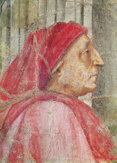 La Santísima Trinidad, detalle de la cabeza del donante masculino, 1427-28 (detalle) de Tommaso Masaccio