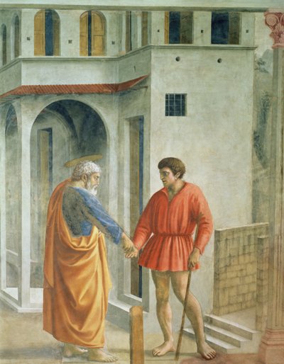 El tributo: San Pedro paga al recaudador de impuestos (detalle) de Tommaso Masaccio