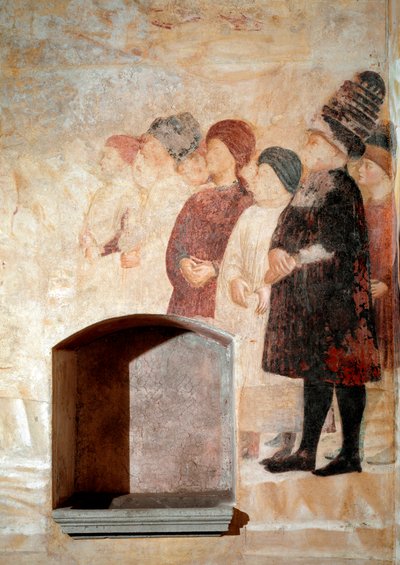 Episodio de la vida de San Juan Bautista: un grupo de hombres de Tommaso Masolino da Panicale