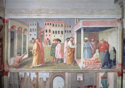 San Pedro curando a un lisiado y la resurrección de Tabita de Tommaso Masolino da Panicale