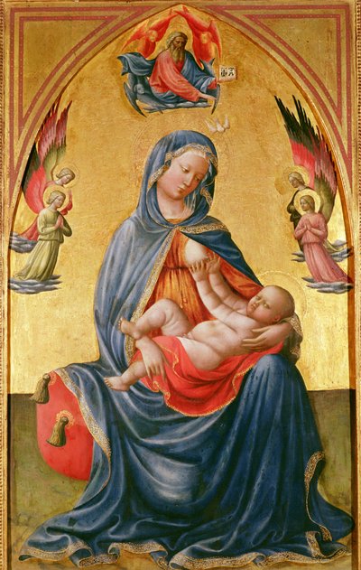 Virgen y Niño con Dios Padre, Espíritu Santo y ángeles de Tommaso Masolino da Panicale
