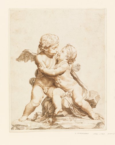 Dibujo, Dos cupidos besándose, 1750-90 de Tommaso Todeschini