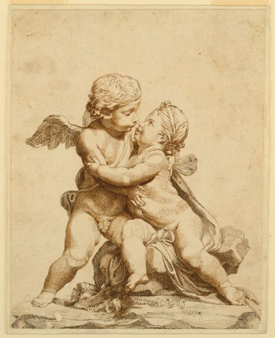 Dibujo, Dos cupidos besándose, 1750-90 de Tommaso Todeschini