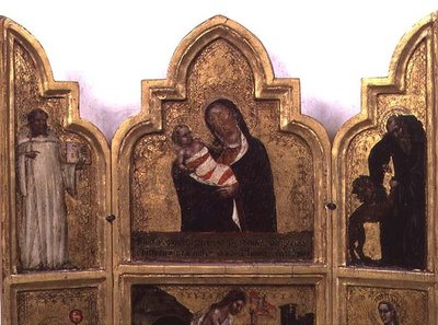 Madonna y el Niño con San Benito y San Jerónimo, mitad superior del tríptico de Tommaso da Modena Barisino or Rabisino
