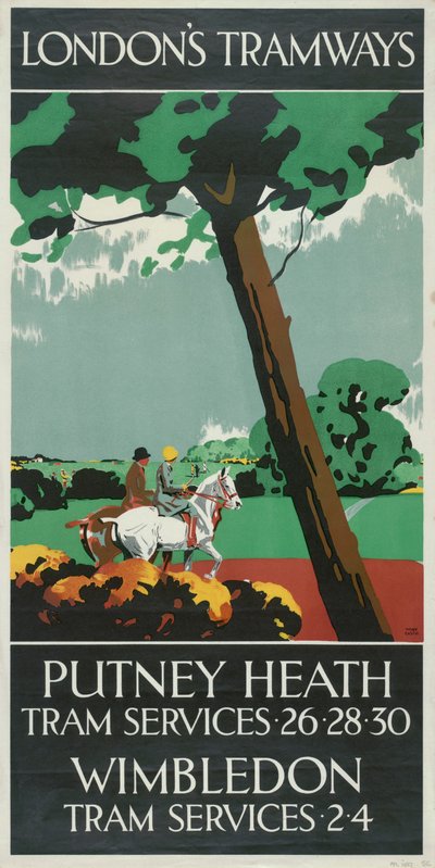 Putney Heath, Wimbledon, cartel de tranvías del Consejo del Condado de Londres LCC, 1927 de Tony Castle