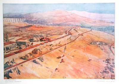 Una terraza con vistas a un valle, diseñada por Tony Garnier (1869-1948) de "La Cite Industrielle de Tony Garnier