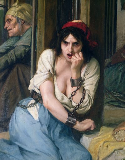 Philippe Pinel (1745-1826) liberando a los lunáticos de sus cadenas en el asilo de Salpetriere en París en 1795 (detalle) de Tony Robert Fleury