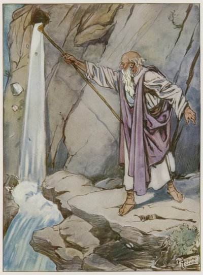 Moisés golpeando la roca para sacar agua de Tony Sarg