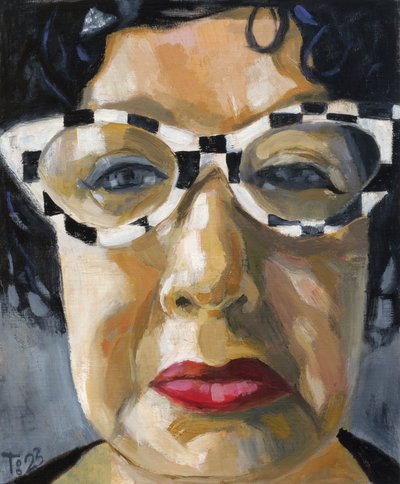 Retrato con gafas de cuadros de Tore Bahnson
