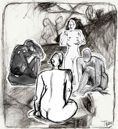 Bocetos de figuras contemplativas de Tore Bahnson