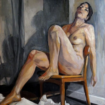 Figura desnuda en actitud contemplativa de Tore Bahnson
