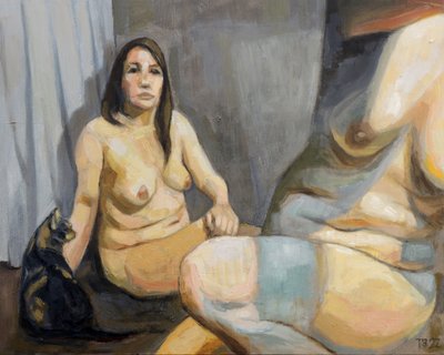 Mujer desnuda con un gato de Tore Bahnson