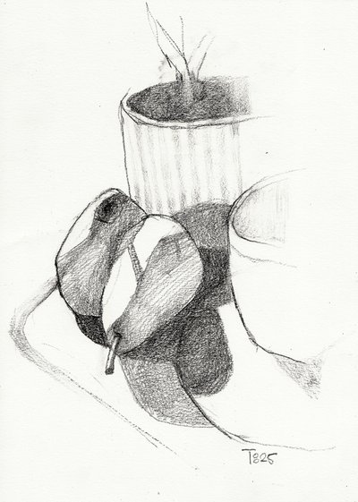 Boceto de un bodegón con peras de Tore Bahnson