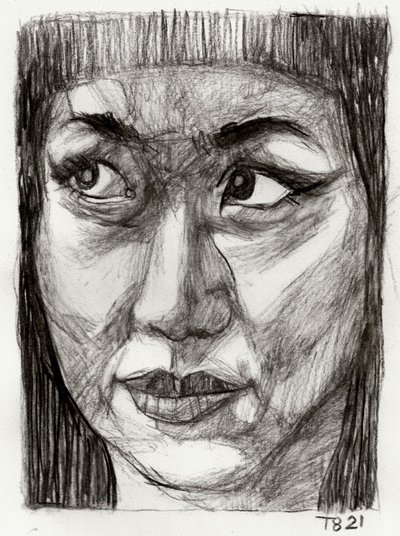 Dibujo de una mujer asiática pensativa de Tore Bahnson