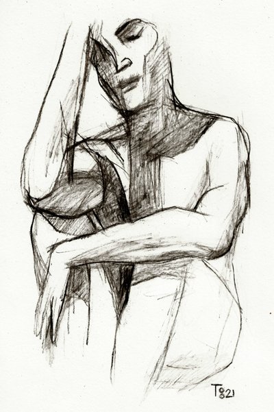 Dibujo de una figura pensativa de Tore Bahnson