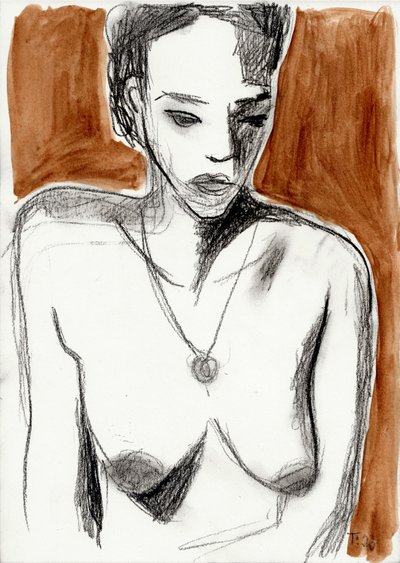 Boceto de un desnudo pensativo de Tore Bahnson