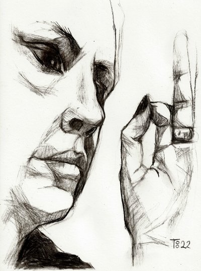 Boceto de un perfil pensativo de Tore Bahnson