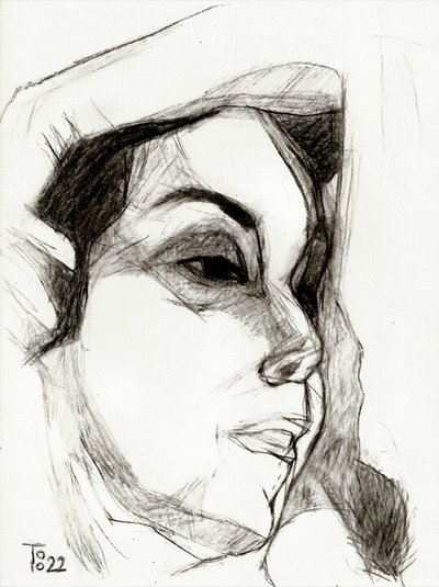 Boceto de una mujer pensativa de Tore Bahnson