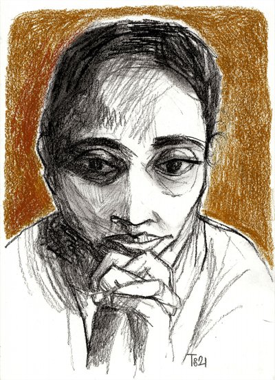 Dibujo de una mujer pensativa de Tore Bahnson