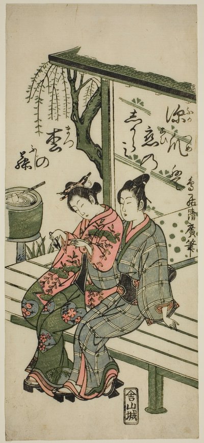 Amantes en una veranda de Torii Kiyohiro