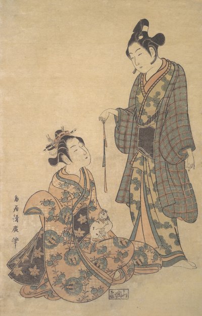 Mujer Sentada Sosteniendo un Gato de Torii Kiyohiro