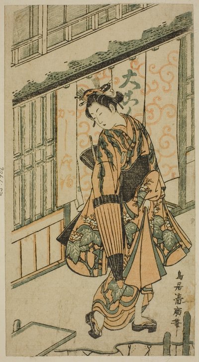 Joven mujer con sombrilla de Torii Kiyohiro