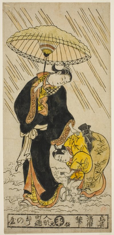 Golpeando la nieve de un par de zuecos de Torii Kiyomasu II