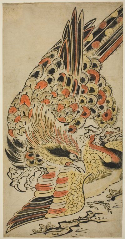 Un halcón capturando una grulla en vuelo de Torii Kiyomasu I