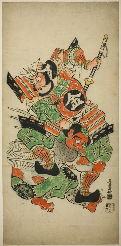 Sakata Kintoki luchando con un Tengu de Torii Kiyomasu I