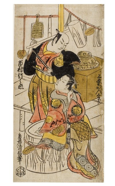 Dos actores, Ichimura Takenojo y Sanjo Kantaro en personaje de Torii Kiyomasu I