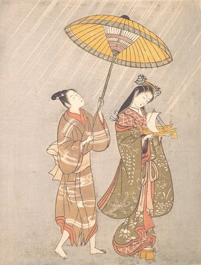 Komachi rezando por lluvia, ca. 1765 de Torii Kiyomitsu.