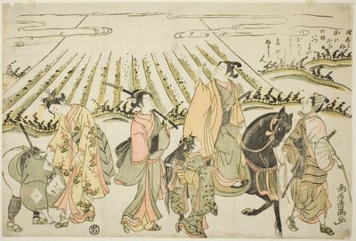 Una parodia del viaje oriental de Narihira de Torii Kiyomitsu I