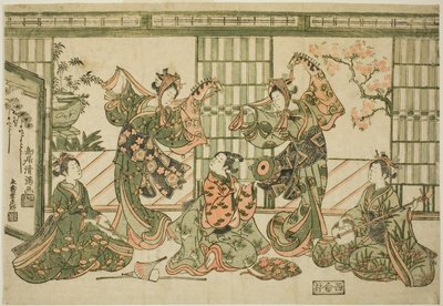 Animadores bailando la danza del caballo aficionado de Torii Kiyomitsu I