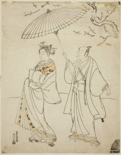 Los actores Ichikawa Komazo I (izq.) y Nakamura Matsue I (der.) de Torii Kiyomitsu I