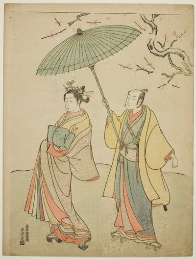 Los actores Ichikawa Komazo I (izq.) y Nakamura Matsue I (der.) de Torii Kiyomitsu I