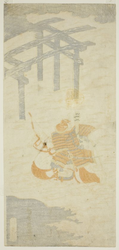 El guerrero Sasaki Shiro Takatsuna cruza el río Uji a caballo de Torii Kiyomitsu I