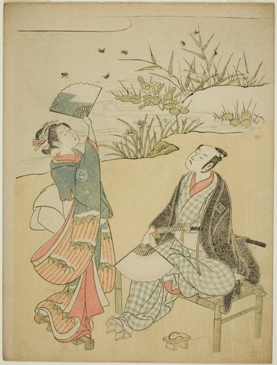 Dos actores atrapando luciérnagas de Torii Kiyomitsu I