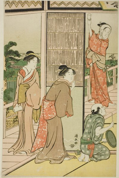 Una Fiesta en los Cuartos de Placer de Shinagawa de Torii Kiyonaga