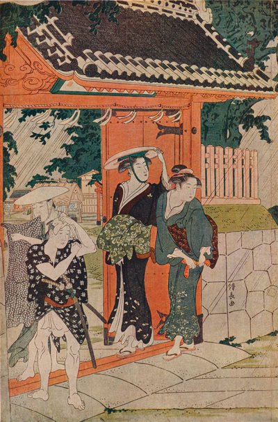 Una lluvia repentina en el Santuario Mimeguri Inari, 1787 de Torii Kiyonaga