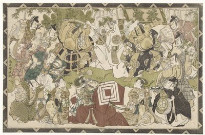 Actores en una actuación de shibaraku de Torii Kiyonaga