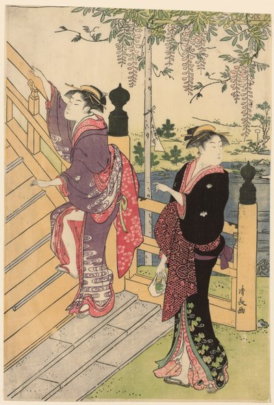 Admirando la glicinia en el Santuario Kameido de Torii Kiyonaga