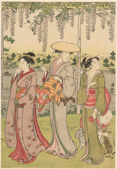 Admirando la glicinia en el Santuario Kameido de Torii Kiyonaga