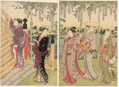 Admirando las glicinas en el Santuario de Kameido de Torii Kiyonaga