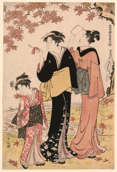 Bellezas bajo un arce, de la serie "Una colección de bellezas contemporáneas de los barrios de placer (Tosei yuri bijin awase)" de Torii Kiyonaga