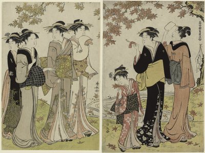 Bellezas bajo un arce, de la serie "Colección de bellezas contemporáneas de los barrios del placer de Torii Kiyonaga