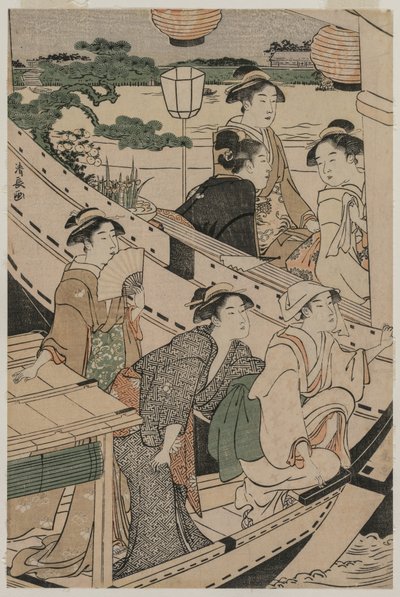 Fiesta en Barco en el Río Sumida de Torii Kiyonaga