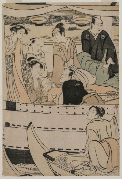 Fiesta en Barco en el Río Sumida de Torii Kiyonaga